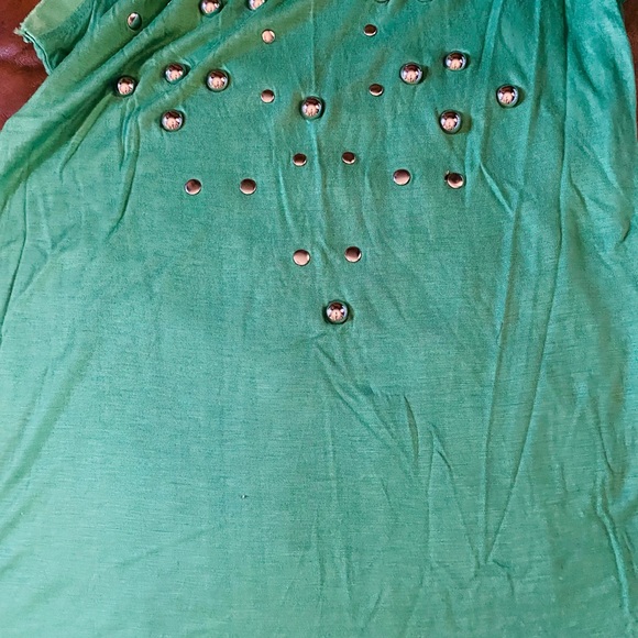 Alberto Makali emerald green distressed ribbon edge  studded tank top - Picture 7 of 9